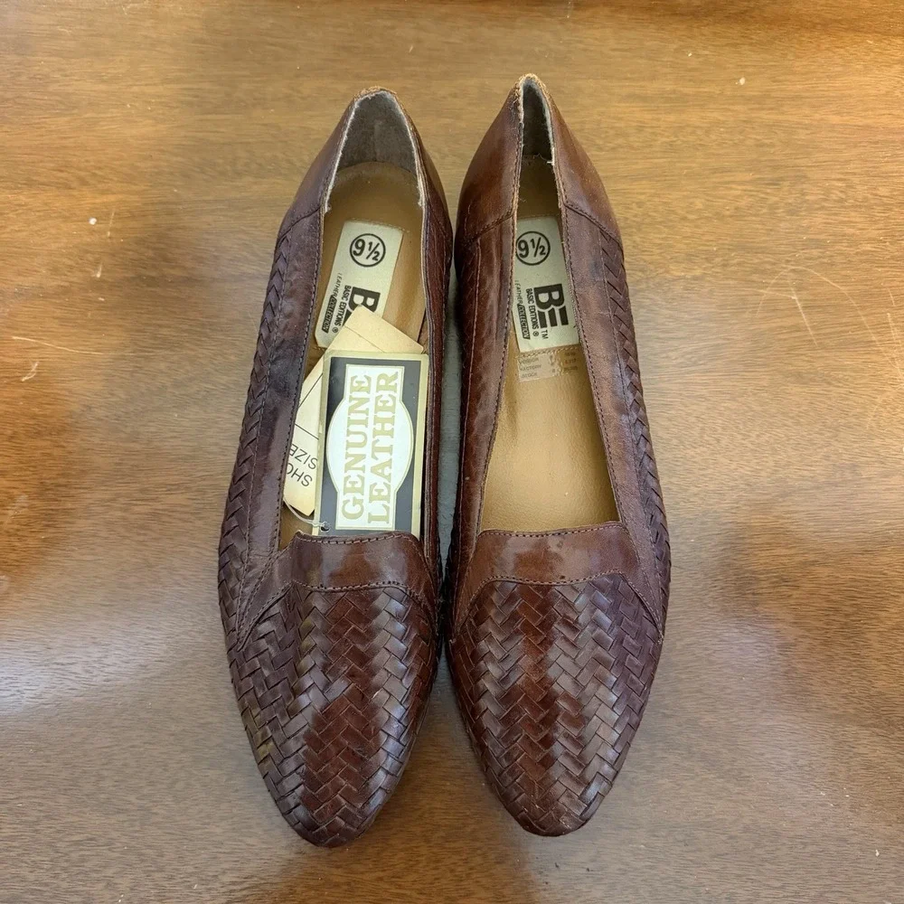 VTG Basic Editions Women's (9.5M) Woven Slip-On Brown Leather Loafers Brazil NWT